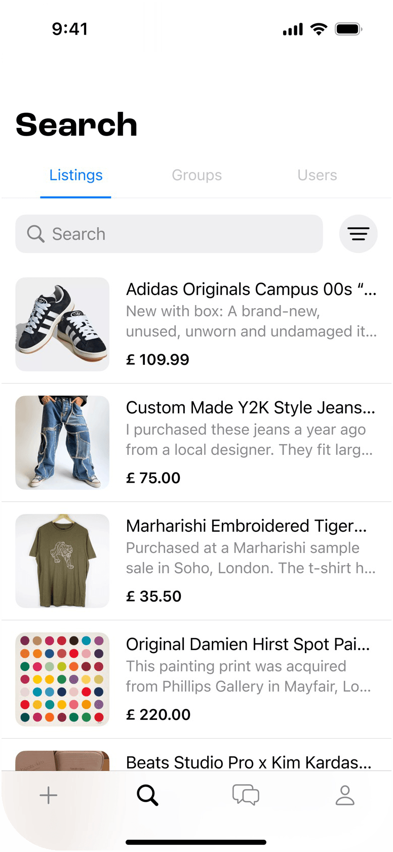 Addlist search across listings, groups, and users