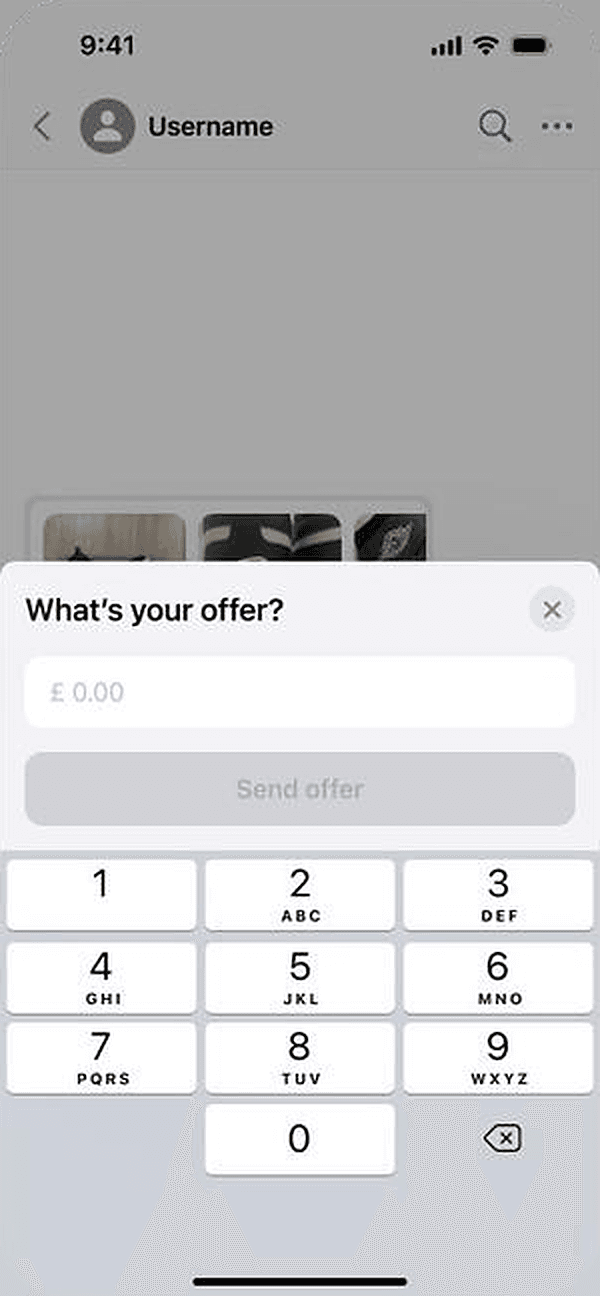 Offer sheet with a number pad and the send button disabled