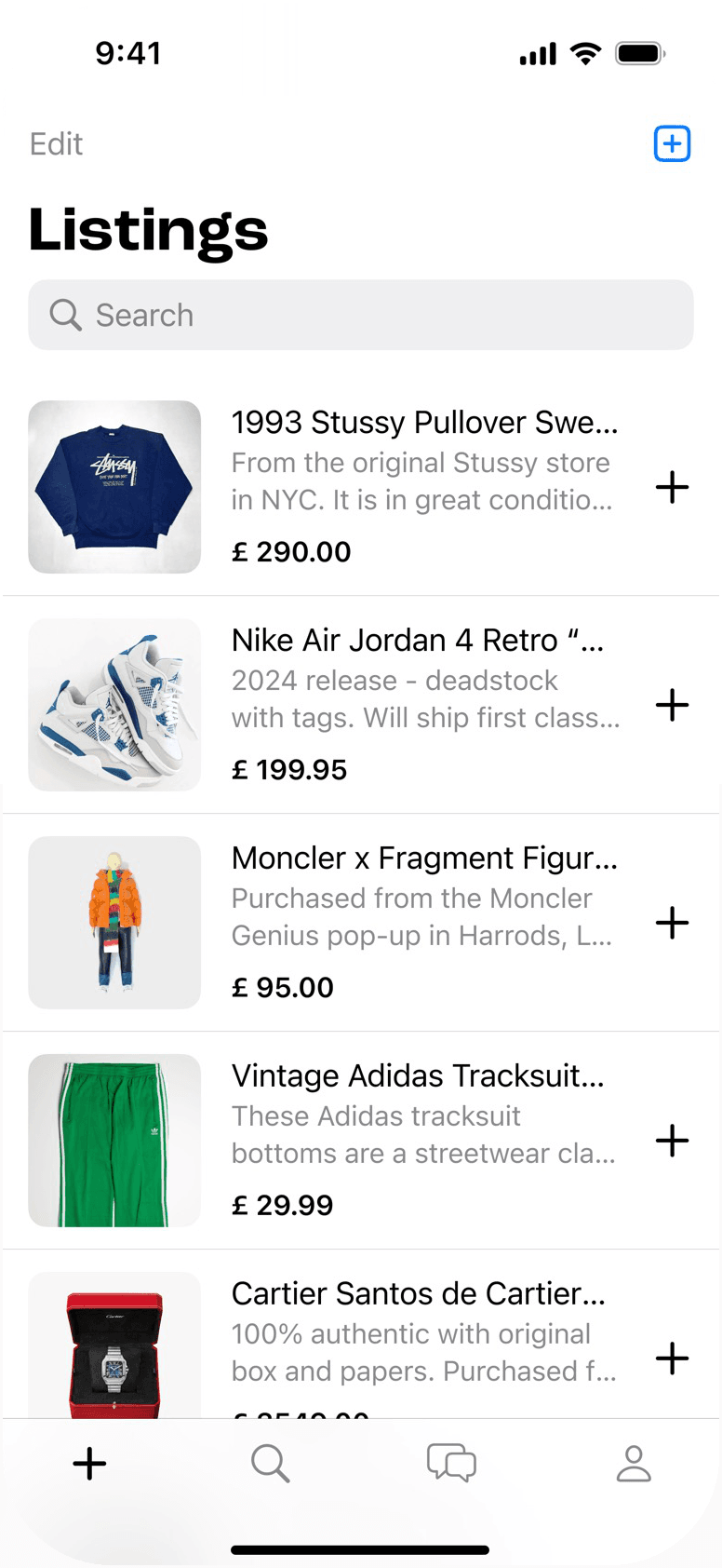 Addlist Listings screen